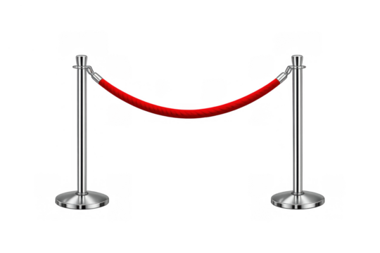 Stanchion velvet rope barrier creating an exclusive line for crowd control at an event, transparent background - Powered by Adobe