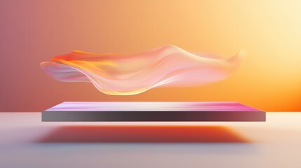 A digital tablet floating in mid air with a holographic interface.