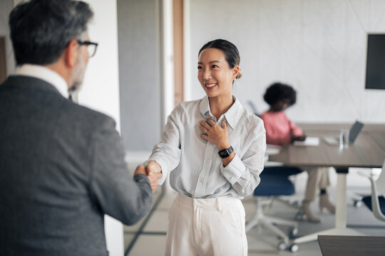Business people shaking hands confirming a successful deal