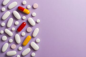 Medication Concept with Pills on Pastel Surface
