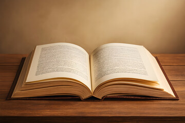 Thick Open Book on Wooden Surface with Warm Light