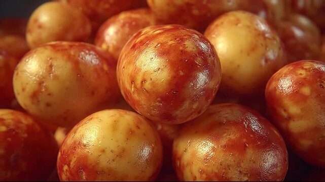 Vibrant close-up of a generous harvest of fresh, small, round potatoes, showcasing their unique reddish-yellow mottled skins, perfect for healthy culinary dishes