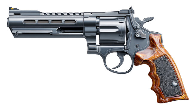 High-quality revolver with wooden grips on transparent background