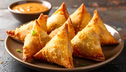 Golden Samosas with Dipping Sauce - A Delicious Indian Appetizer.