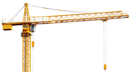 Yellow construction crane isolated on transparent background