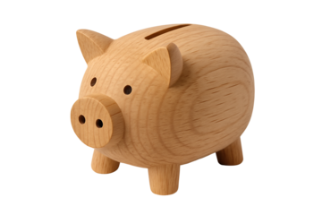 Natural Wood Piggy Bank Representing Investment and Saving Ideas