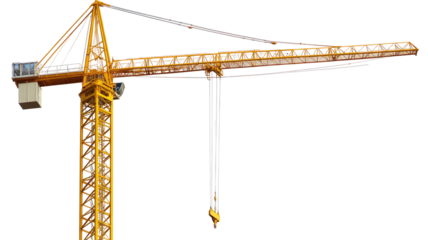 Yellow construction crane isolated on transparent background