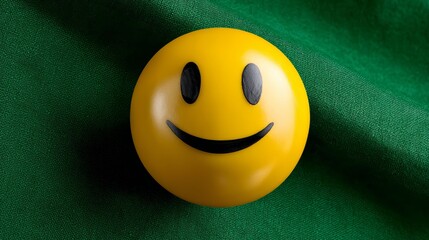 Smiling Emoji Face on Green Fabric Background with Positive Emotion Concept.