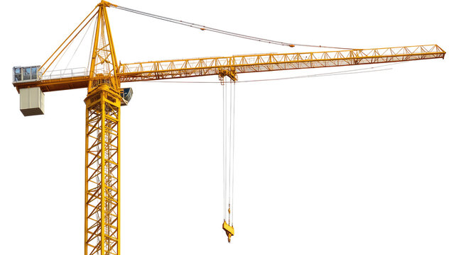 Yellow construction crane isolated on transparent background