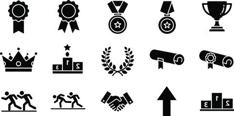 Reward icon set. Containing award, prize, medal, gift, trophy, badge, points, achievement, certificate and more.