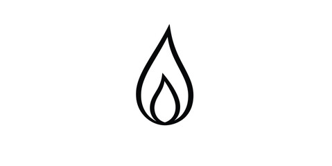 Black teardrop shaped flame icon white white with fire and graphic and illustration and symbol and simple Silhouette vector on whit Background