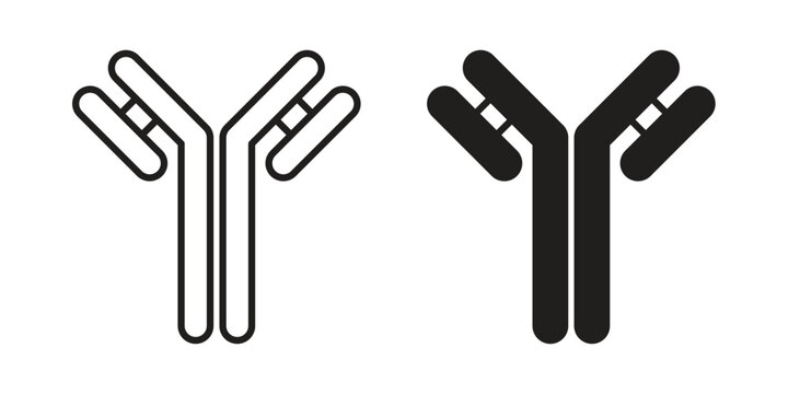 Antibody icons in a black filled and outlined style. Set of vector icons