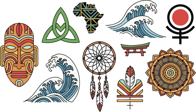 Collection of Diverse Cultural and Symbolic Icons.