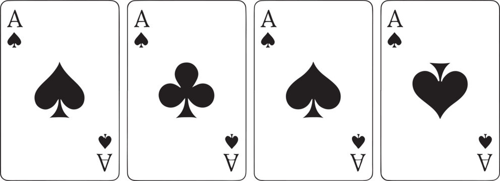Four aces playing cards, specifically the Ace of Spades, Ace of Clubs, another Ace of Spades, and the Ace of Hearts, are displayed side by side for gambling themes.