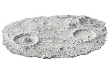 Moon surface showing craters and lunar terrain, exploring space, astronomy, geology, and cosmic research on transparent background