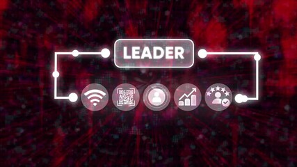 Leader concept displayed on a futuristic interface with key performance indicators and technological icons like user profile qr code and wi-fi signal - Powered by Adobe