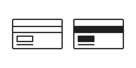 Credit card icons in a black filled and outlined style. Set of vector icons