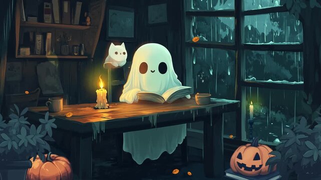 Cozy Ghost House with Cats, Rainy Day Mood, Animated Screen Stream, Stream Overlay, Stream Scenes, Twitch Overlay,  BRB, Starting Soon, Ending Soon, Thanks for Watching,