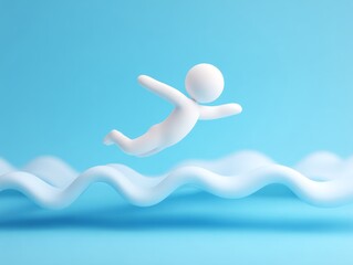 Playful stickman swimming in vibrant blue waves digital art fun environment creative perspective