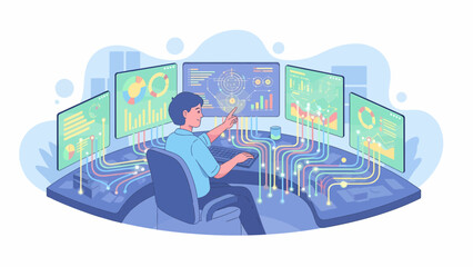 Data Analyst Working with Multiple Screens and Circuit Board Design.