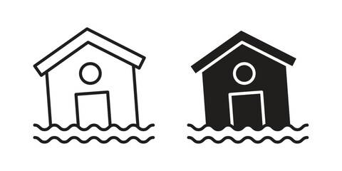 Flood icons in a black filled and outlined style. Set of vector icons