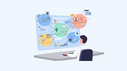 Scientist Analyzing Data on a Large Interactive Screen.