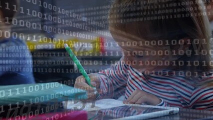 Animation shows binary coding in global business finance and technology. - Powered by Adobe