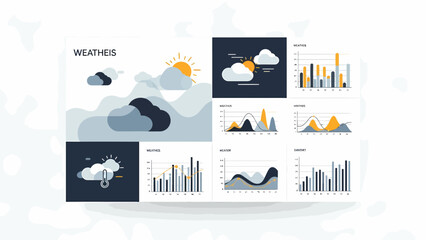 Weather Data Visualization with Charts and Cloud Illustrations.