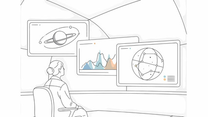 Woman Analyzing Data on Screens in a Futuristic Control Room.