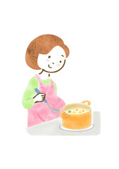 料理をするエプロン姿の妊婦さんのイラスト