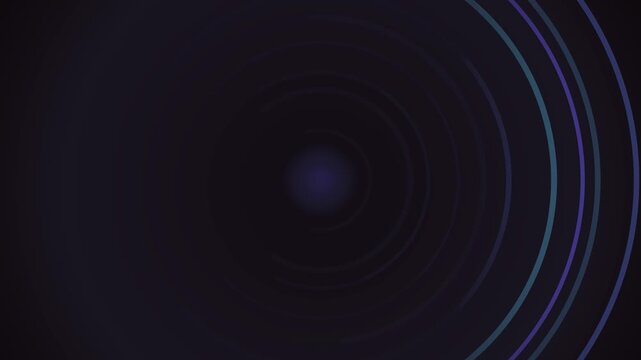 Abstract blue dot expanding from darkness with vibrant purple and teal rings