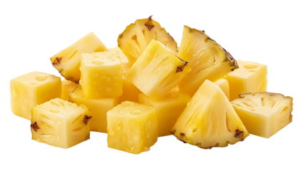 Cubed chunks of ripe tropical pineapple fruit pieces