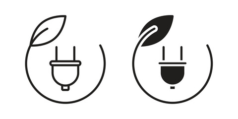 Obraz premium Green energy icons in a black filled and outlined style. Set of vector icons