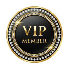 Luxurious gold and diamond vip member badge emblem icon isolated on transparent background