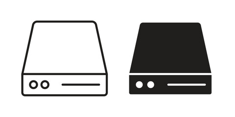 Hard drive icons in a black filled and outlined style. Set of vector icons