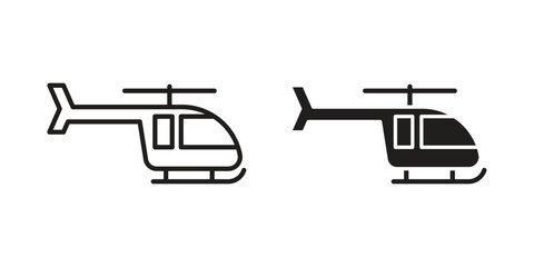 Helicopter icons in a black filled and outlined style. Set of vector icons