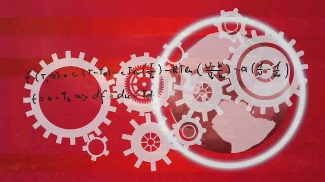 Animation of data processing over cogs and globe