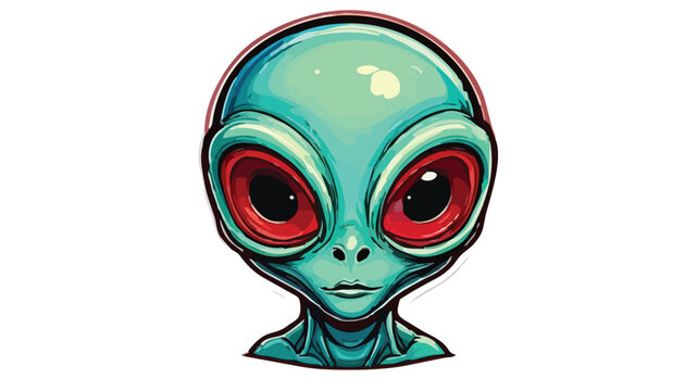 Cartoon Alien Head with Large Red Eyes and Green Skin.