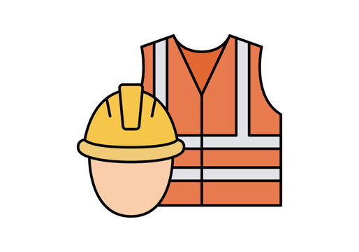 Casco de seguridad amarillo y chaleco reflectante naranja para trabajador