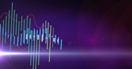 Animation of multiple graphs and lens flare against abstract background - Powered by Adobe