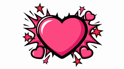 Obraz premium Vibrant pink heart bursts with energy surrounded by smaller hearts and stars in a pop art style