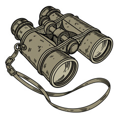 old binoculars on white background