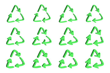 Obraz premium Set of 3d recycle arrow icon Recycling resources symbol Reuse of materials, zero waste, green environment, saving the planet