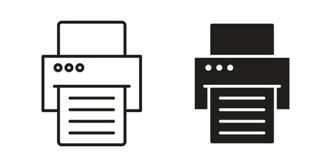 Printer icons in a black filled and outlined style. Set of vector icons
