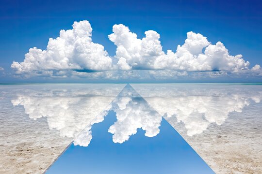 Clouds reflected in water create sky-earth mirror image