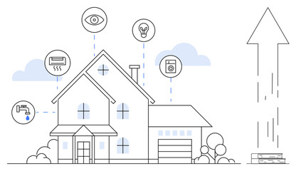Home automation, smart technology, energy management, IoT solutions, efficient living, sustainability. Smart home with connected devices automated controls. Home automation and smart technology theme