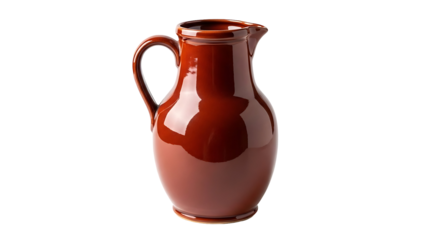 Rustic ceramic clay jug with handle and pouring spout