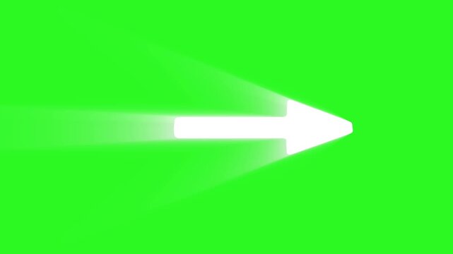 Spinning 3d white arrow with glowing trail on green screen, motion, direction, speed, and futuristic digital energy