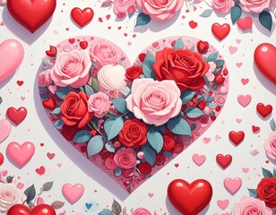 seamless pattern with hearts and flowers