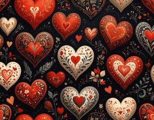 seamless pattern with hearts and flowers